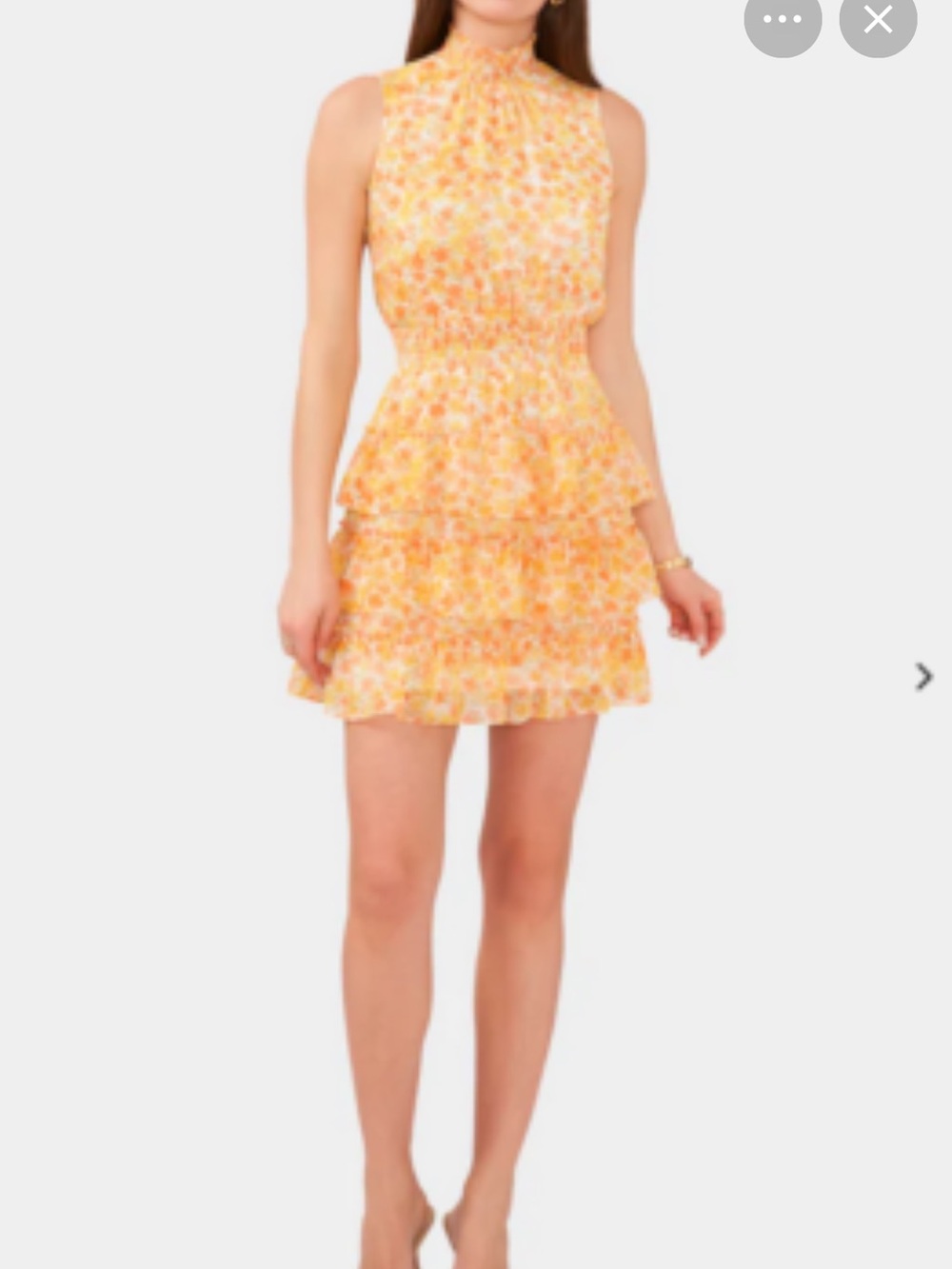 NWT, 1. State Yellow & Pink Floral Tiered Ruffle Mini Dress, size S